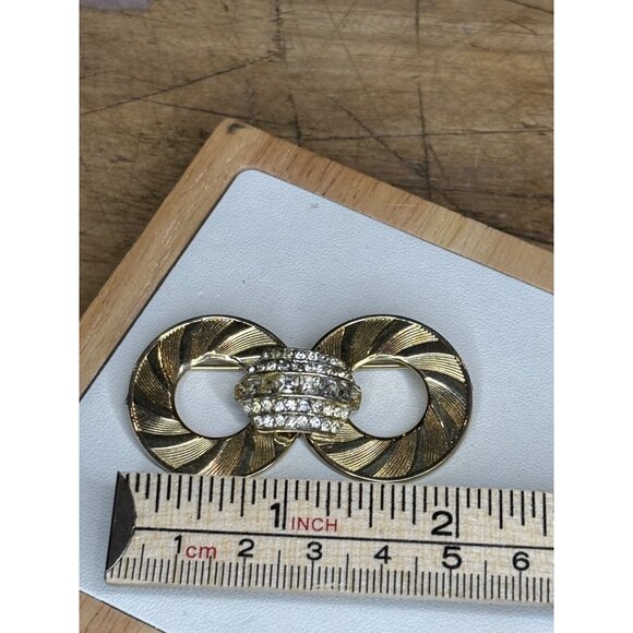 Vintage Coro Gold-Tone Rhinestone Infinity Brooch Pin Jewelry - Picture 6 of 9